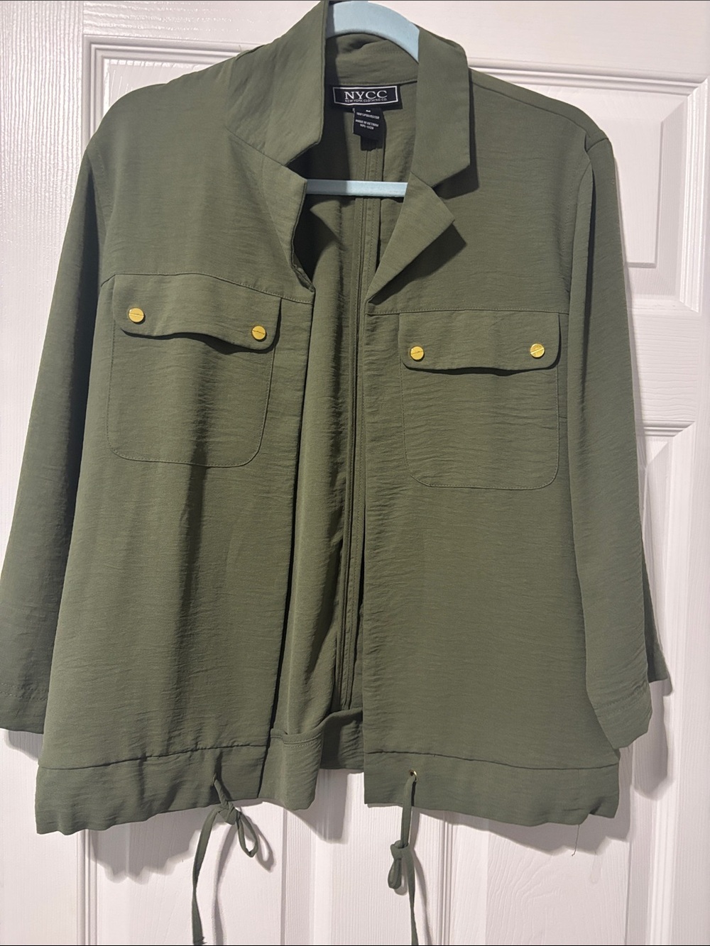 NYC Olive Utility Jacket with Gold-Tone Snaps
